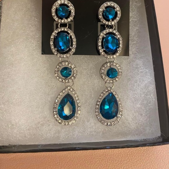 Aquamarine Crystal pageant Earrings 3 inches - Picture 2 of 3